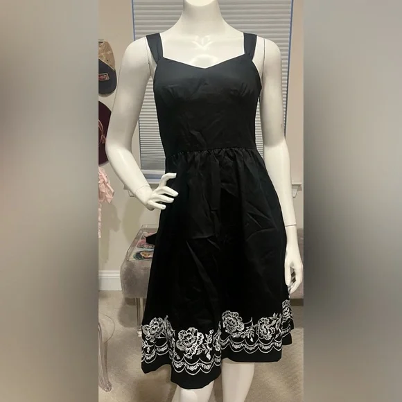 NWT Ann Taylor Loft Black dress with white floral accent NWT Ann Taylor Loft Black dress with white floral accent